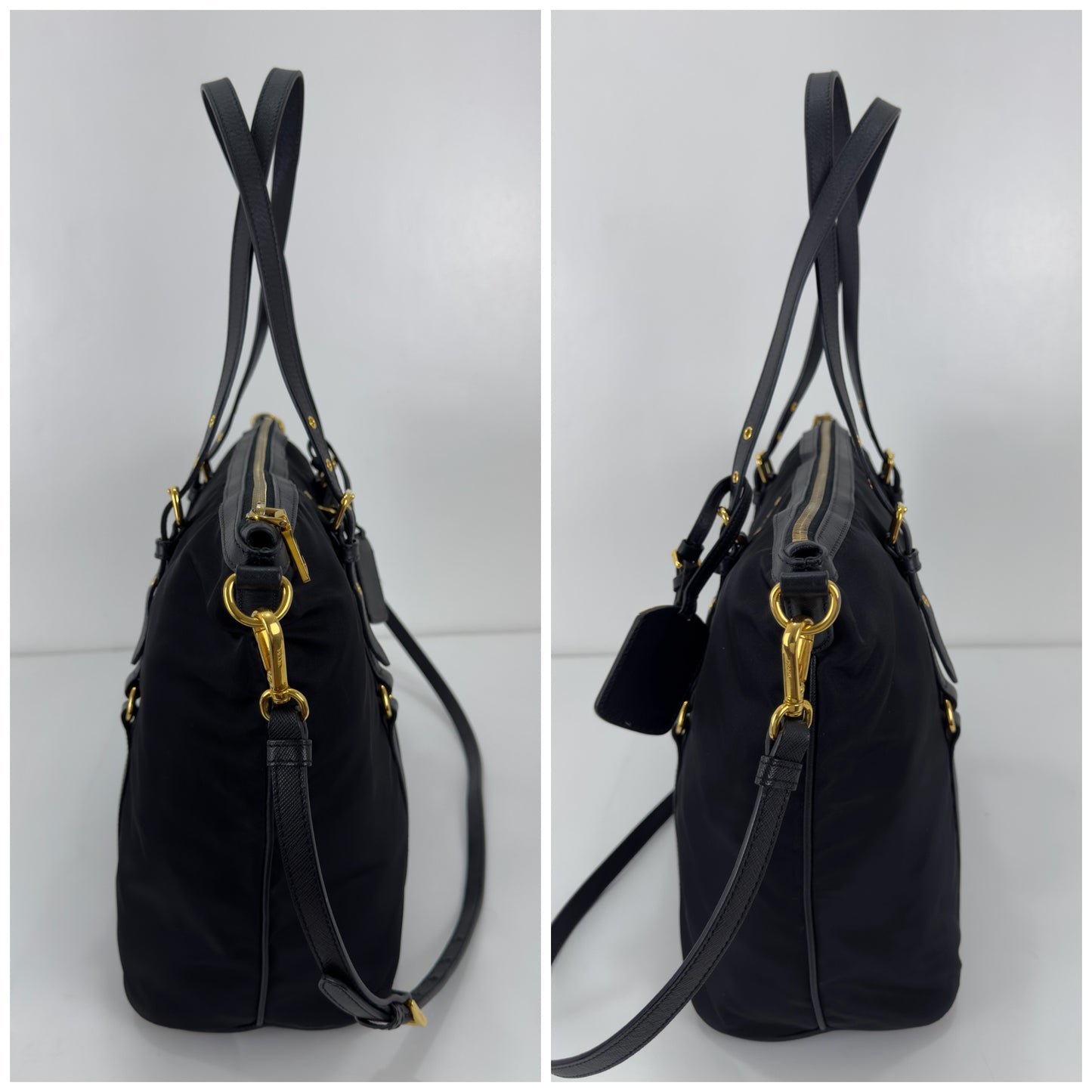 Prada Black Tessuto Nylon And Saffiano
Leather Tote Bag - BR4253