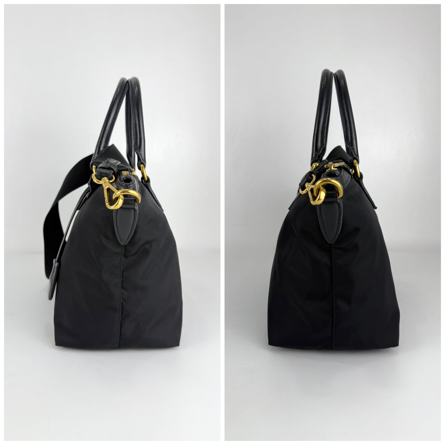 Prada Nylon Tessuto Black Leather Clochette
Crossbody Tote Bag