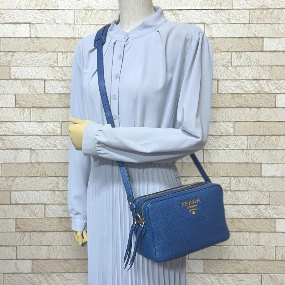 Prada Bluette Vitello Phenix Double Zip Camera Bag