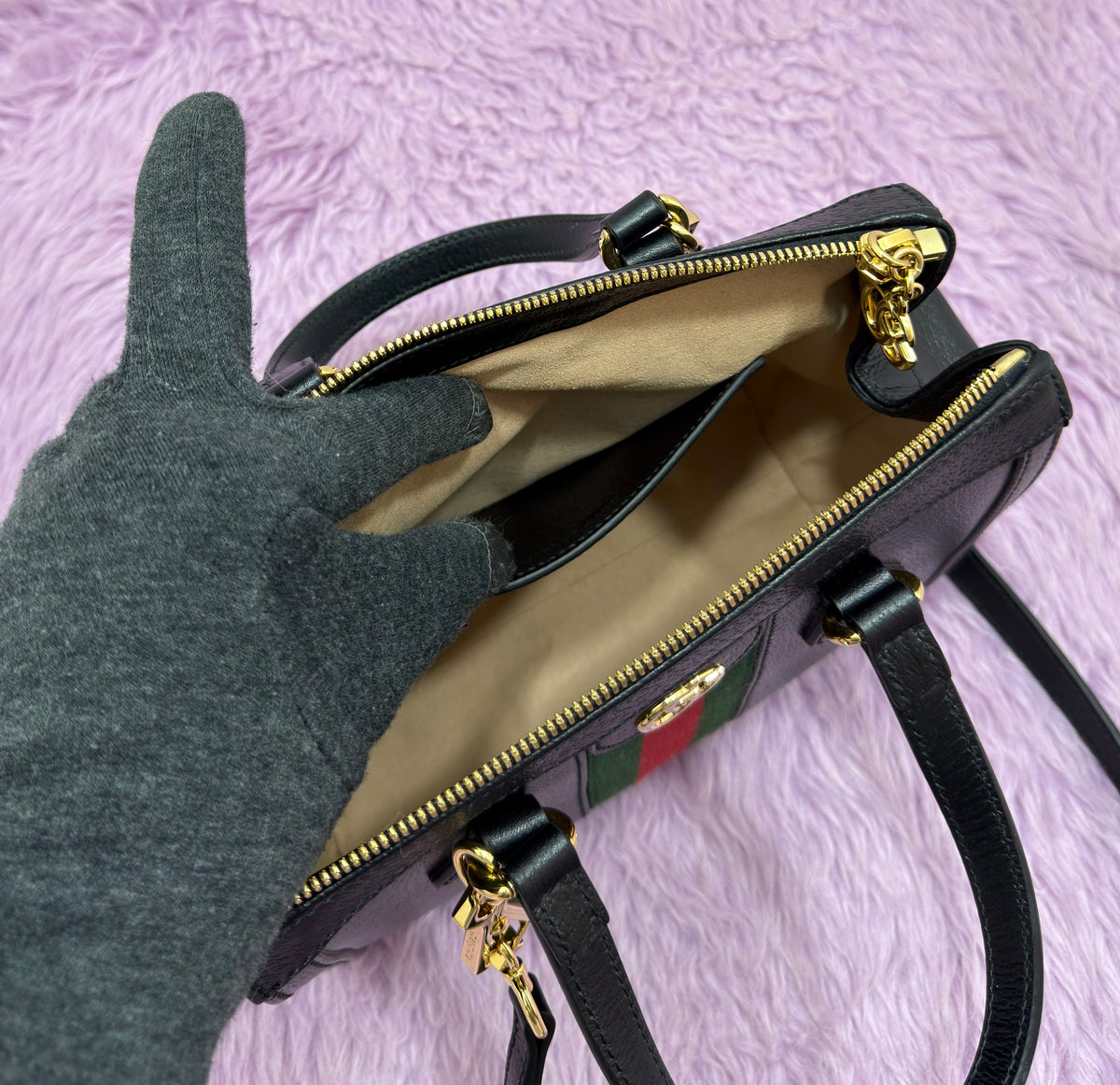 Gucci GG Calfskin Web Ophidia Small Tote Bag