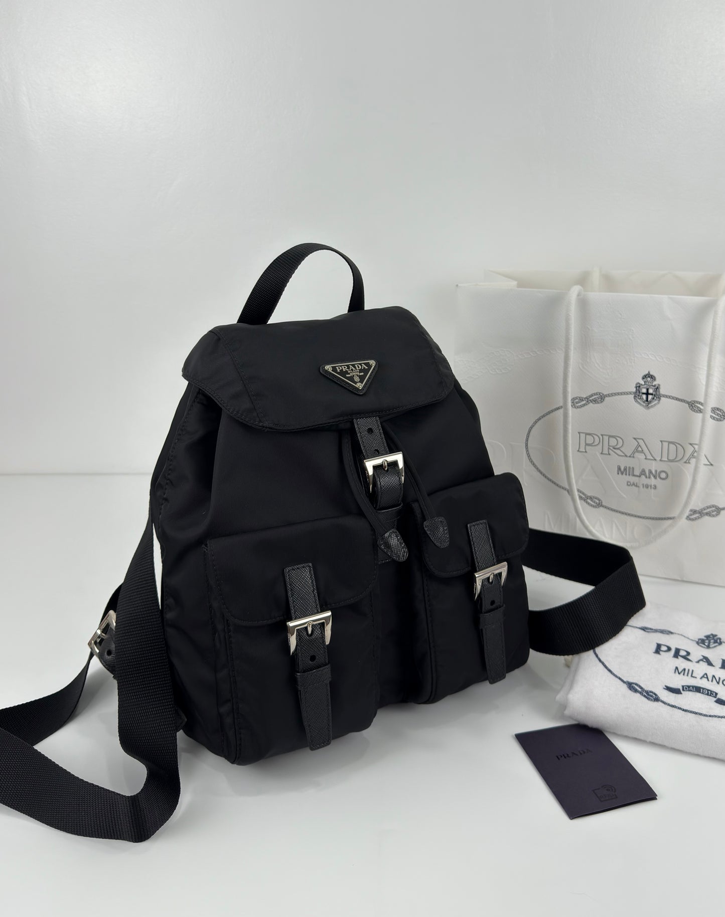 Prada Enamel Triangle Logo Re-Nylon Small Backpack
