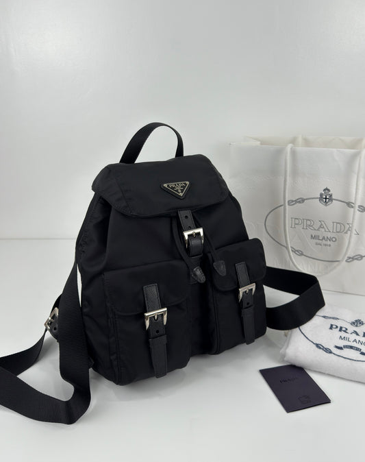 Prada Enamel Triangle Logo Re-Nylon Small Backpack