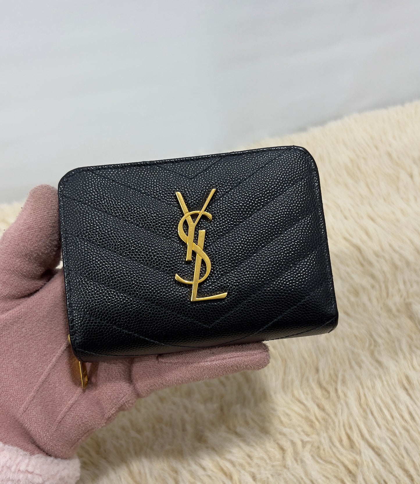 Saint Laurent Cassandre Matelassé Compact Zip Around Wallet