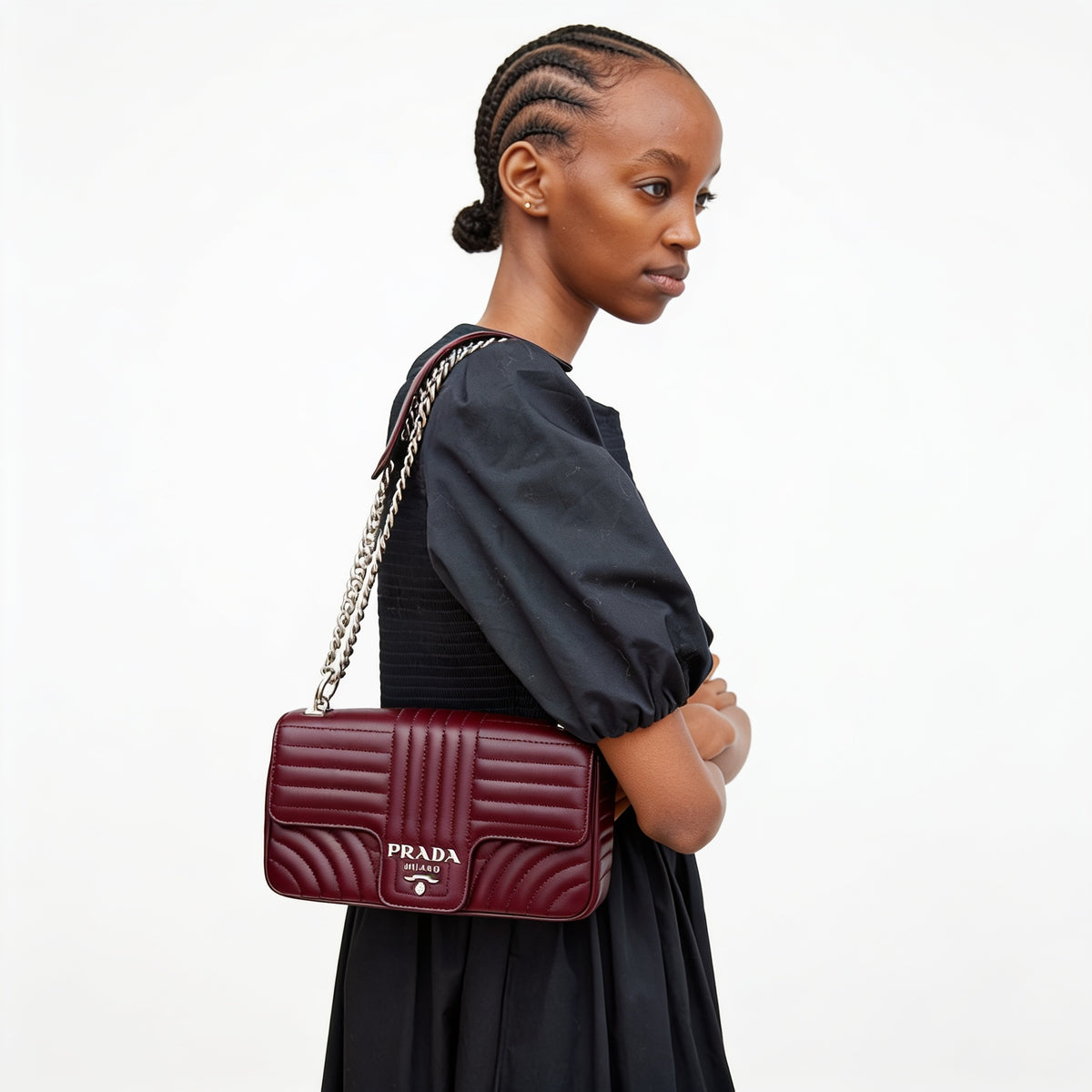 Prada Burgundy Soft Calf Impuntu Diagramme Medium