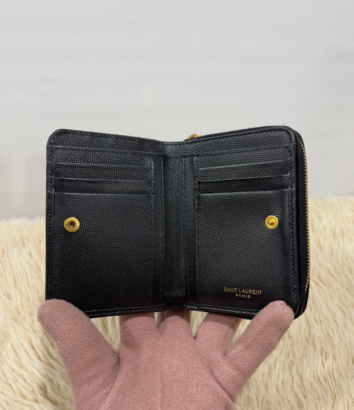 Saint Laurent Cassandre Matelassé Compact Zip Around Wallet