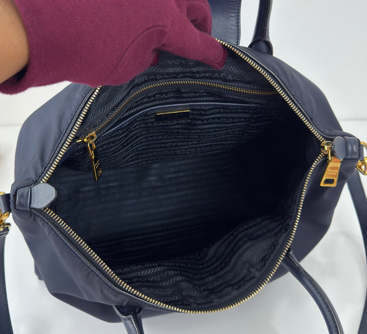 Prada Blue Tessuto Nylon And Saffiano
Leather Tote Bag BN2541