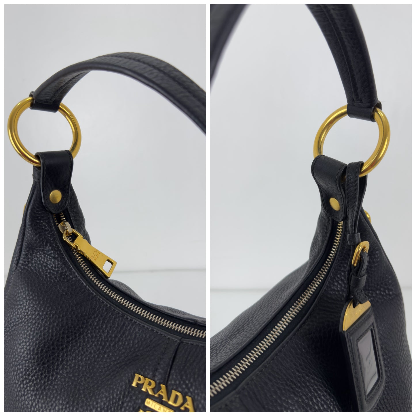 Prada Vitello Daino Zip Hobo Bag