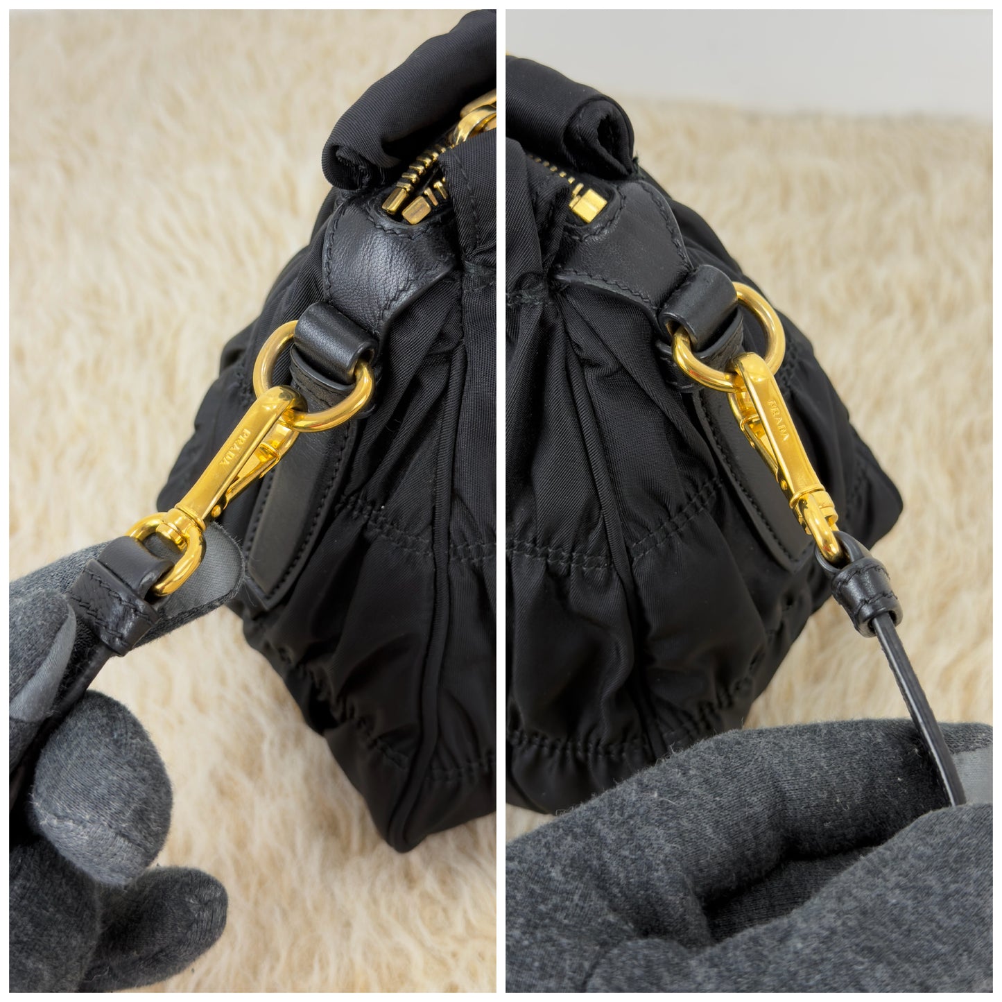 Prada Tessuto Gaufre Two Way Nylon Satchel Bag