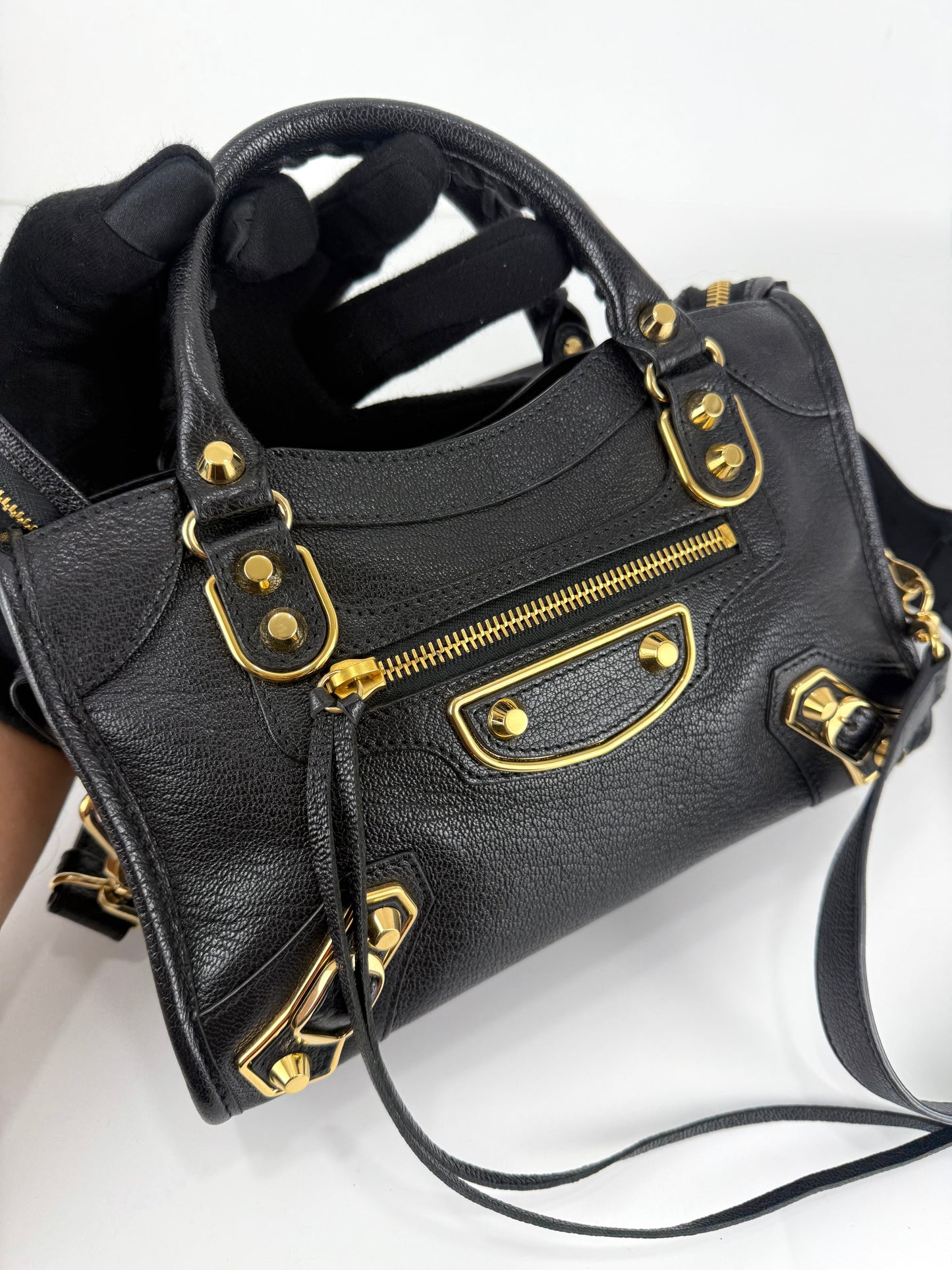 Balenciaga Black Leather Mini Classic Metallic Edge City Bag