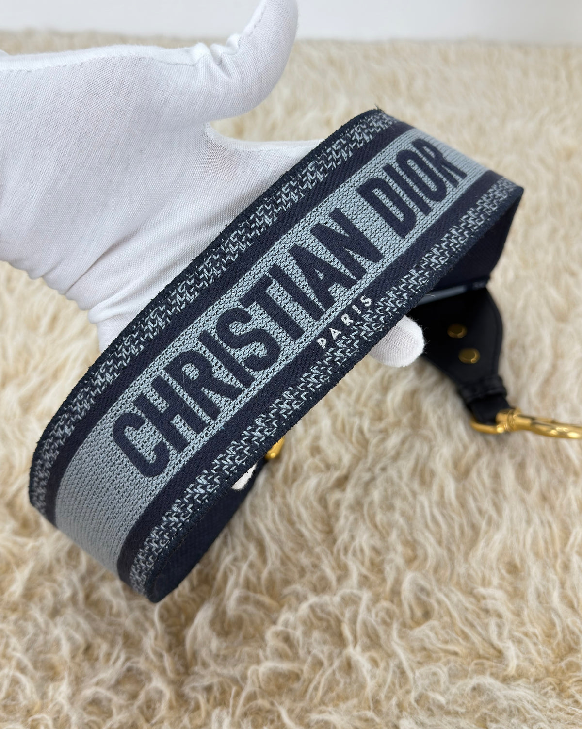 Christian Dior CD Embroidered Canvas Bag Strap Reversible