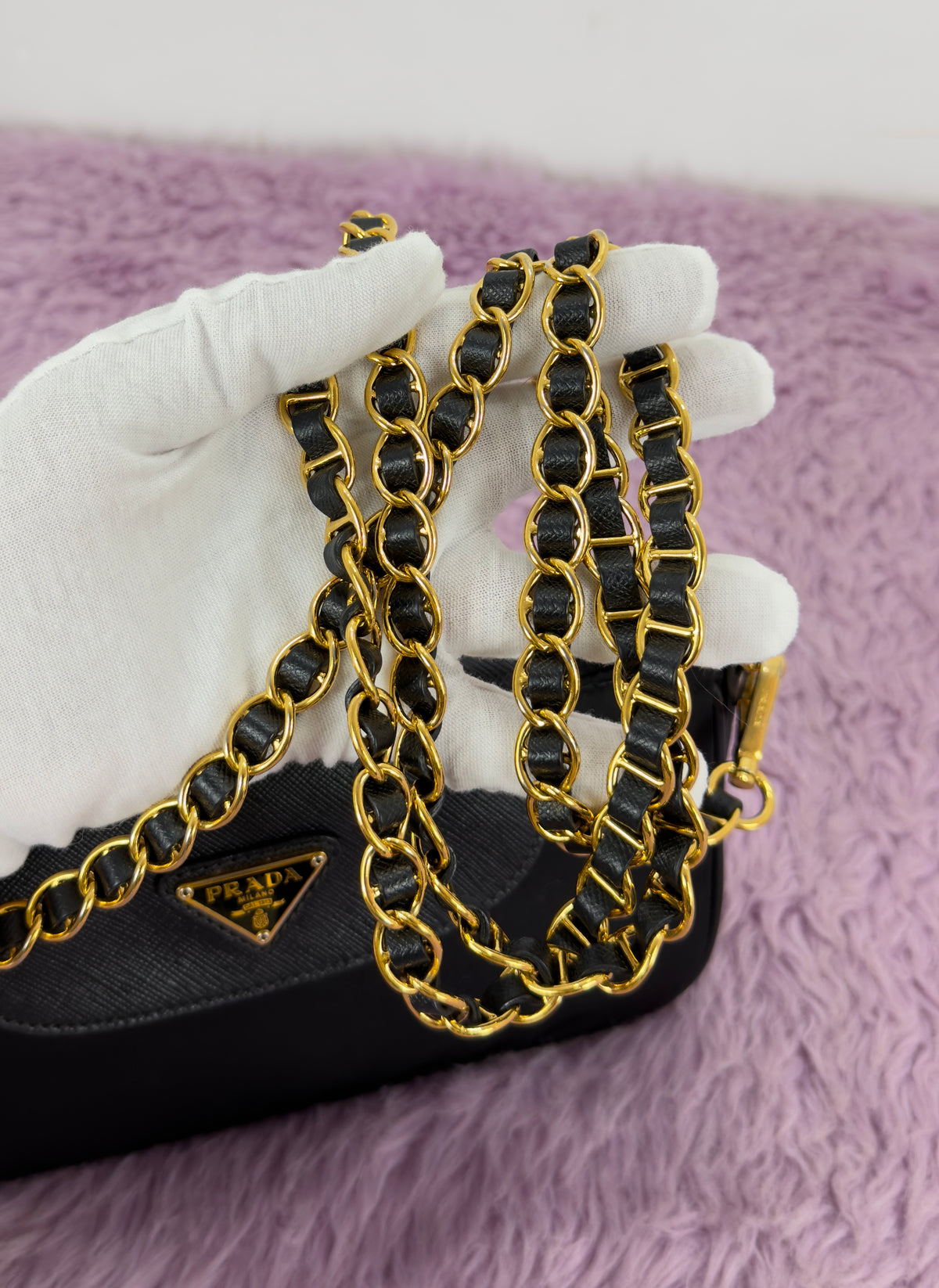 Prada Tessuto Nylon Saffiano Leather Chain Crossbody