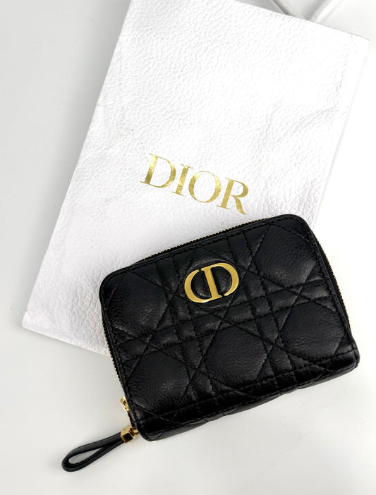 Dior Caro Scarlet Wallet In Black Supple Cannage Calfskin