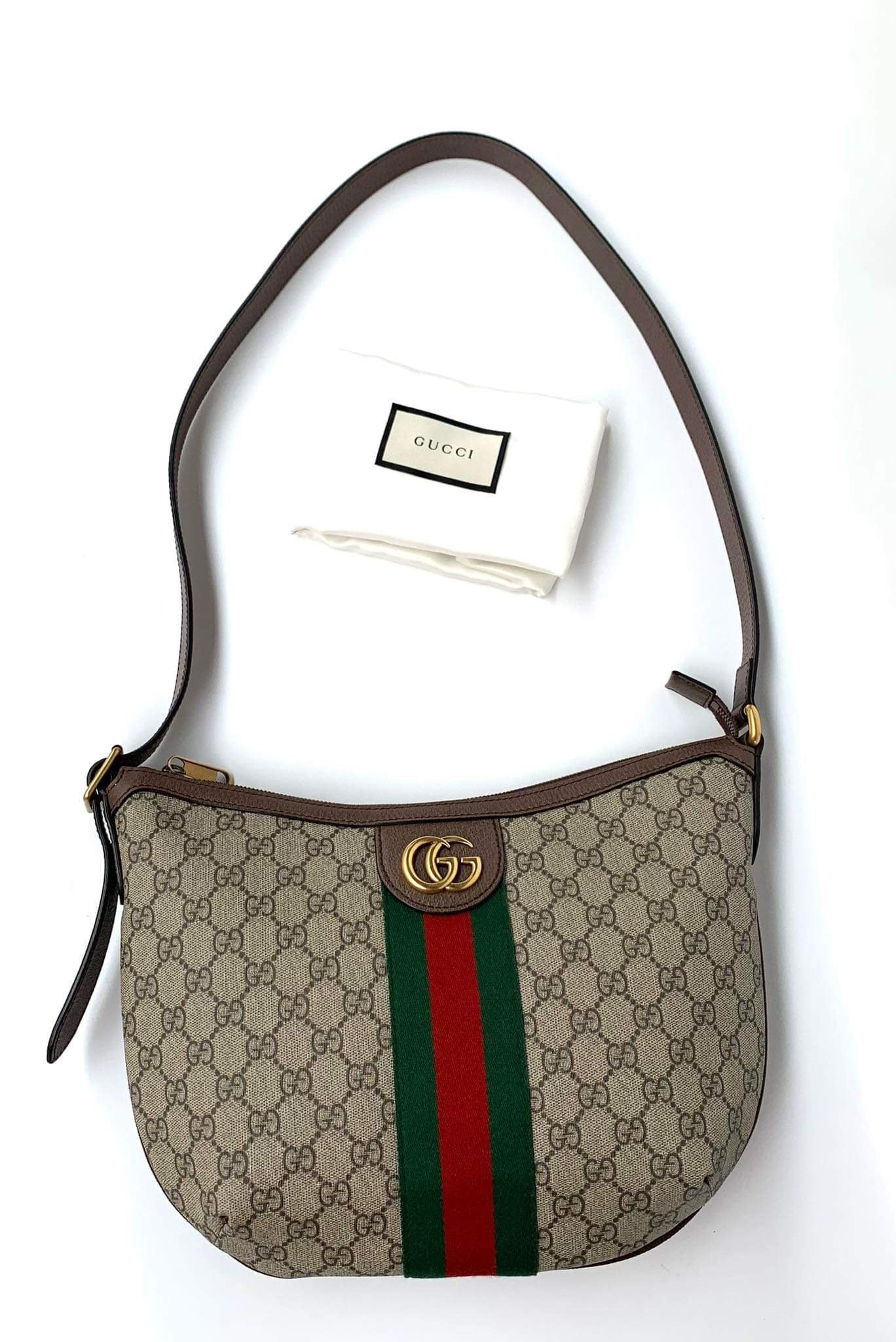 Gucci Beige GG Supreme Web Ophidia Small Half Moon Hobo