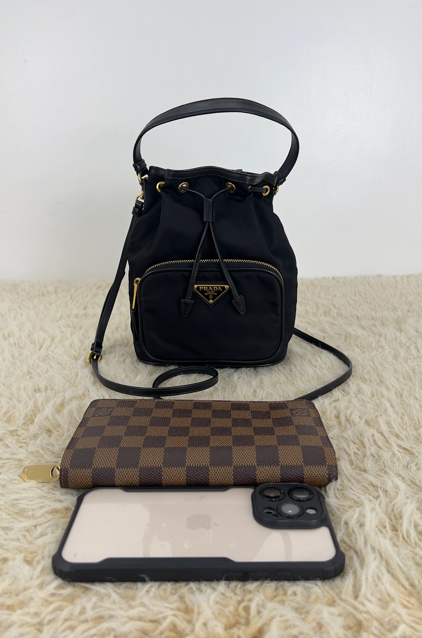 Prada Drawstring Bucket Bag Tessuto