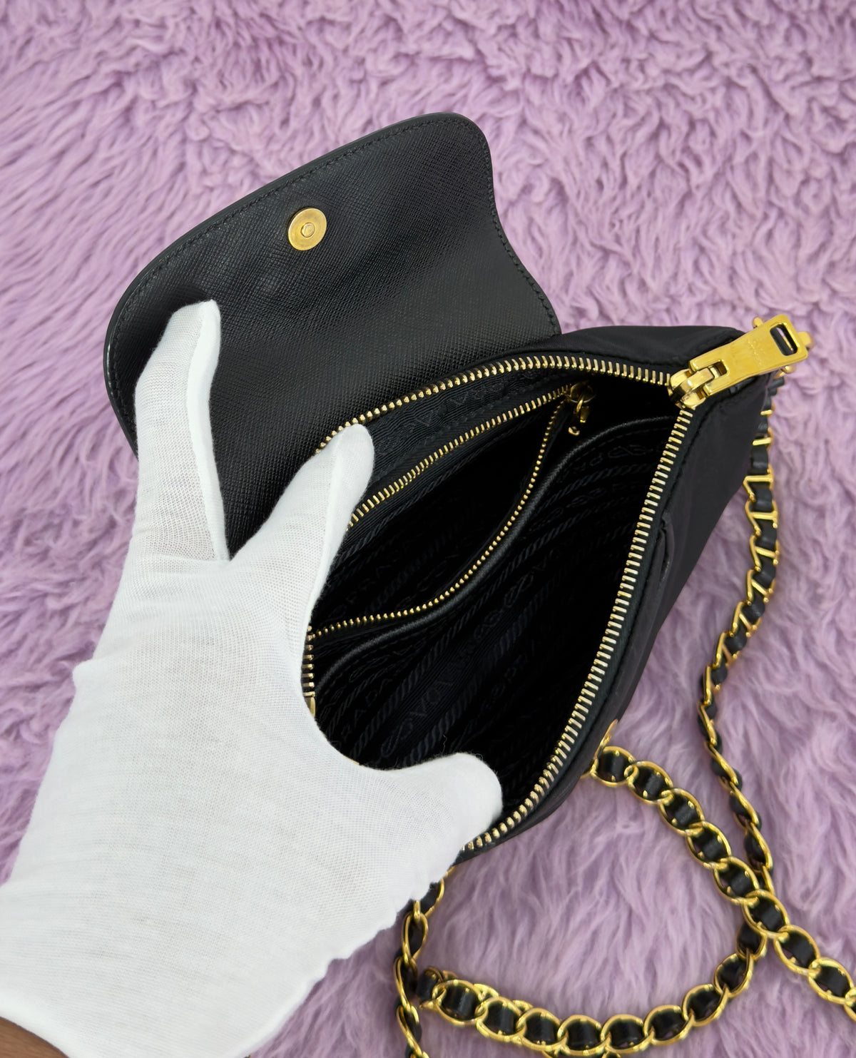 Prada Tessuto Nylon Saffiano Leather Chain Crossbody