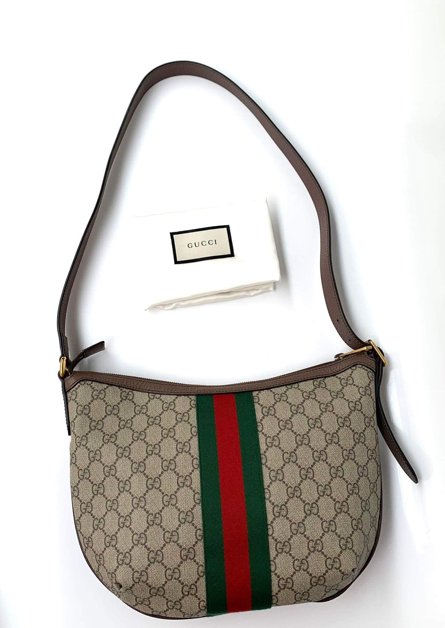 Gucci Beige GG Supreme Web Ophidia Small Half Moon Hobo