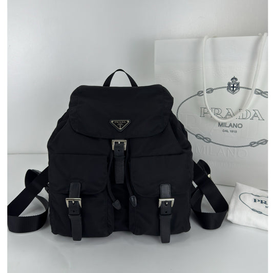 Prada Enamel Triangle Logo Re-Nylon Medium Backpack
