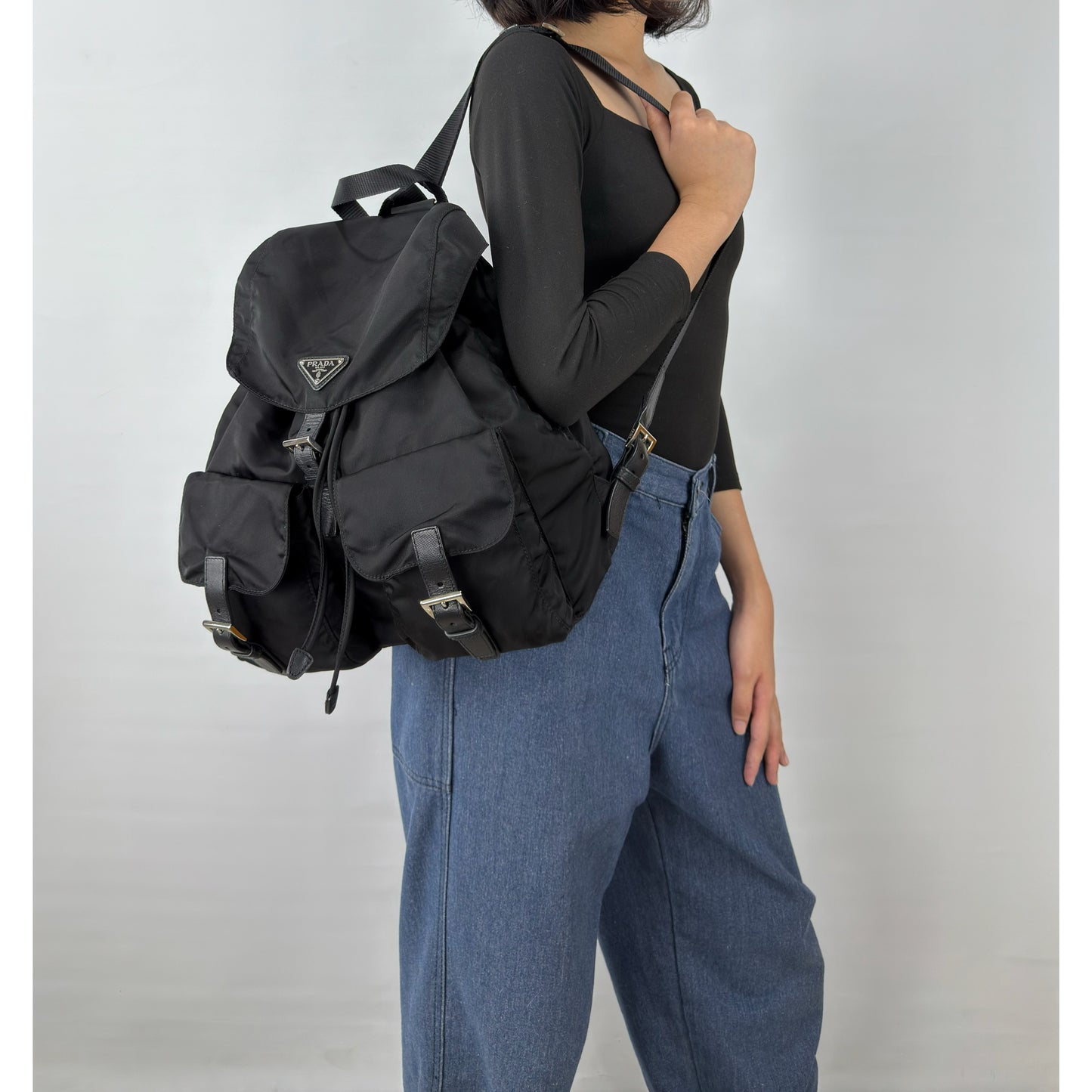 Prada Enamel Triangle Logo Re-Nylon Medium Backpack