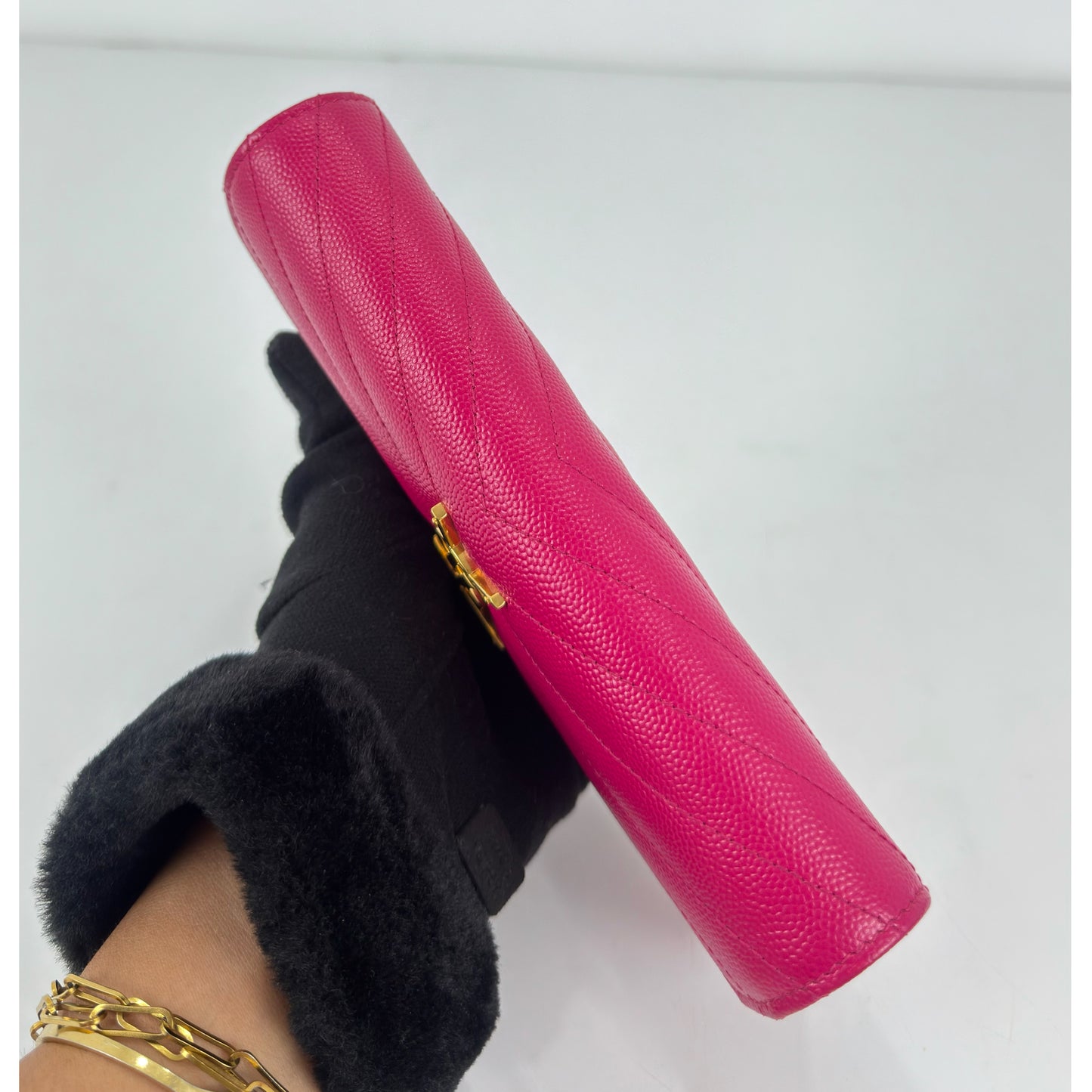 Saint Laurent Monogram Matelassé Wallet In Pink
