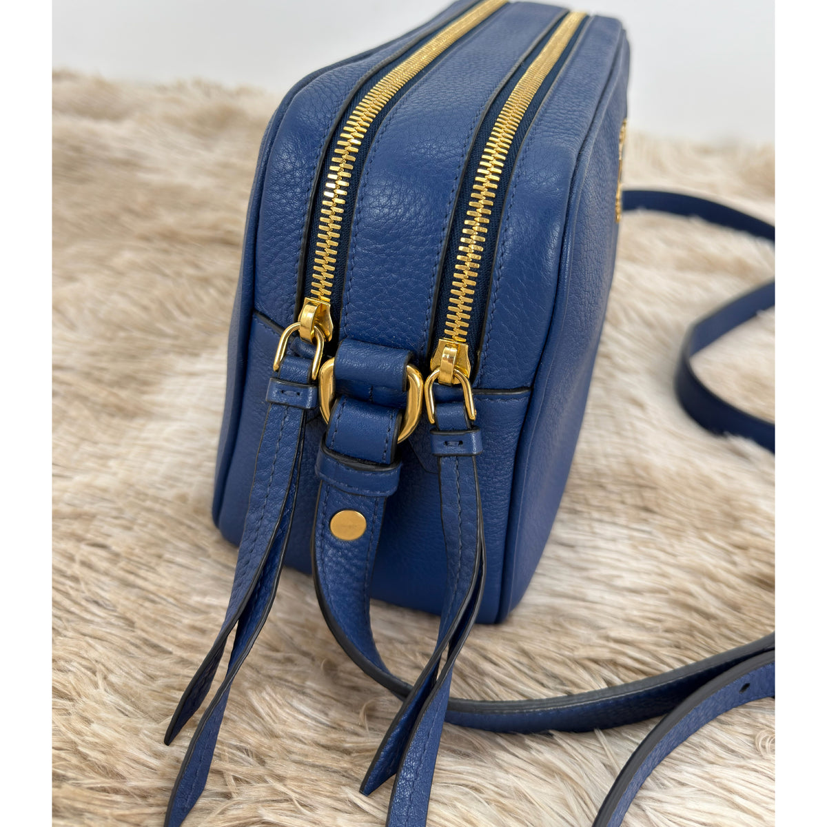 Prada Bluette Vitello Phenix Double Zip Camera Bag
