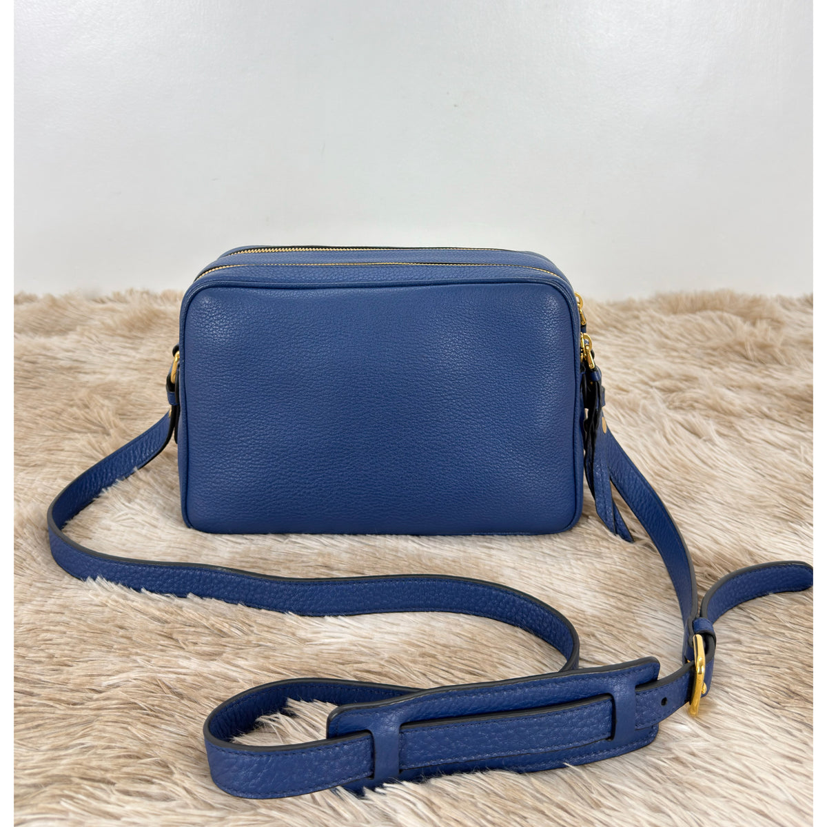 Prada Bluette Vitello Phenix Double Zip Camera Bag