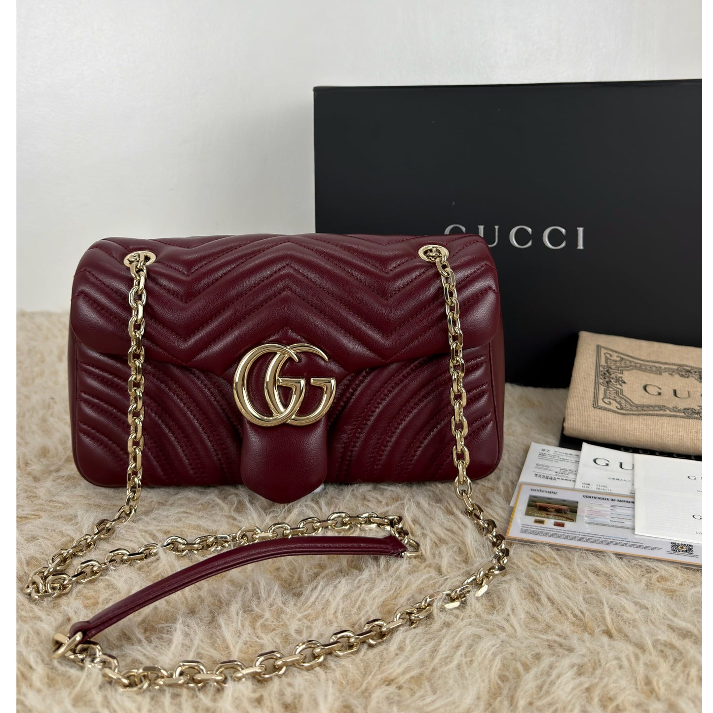 Gucci GG Marmont Medium In Rosso Ancora Red Leather
