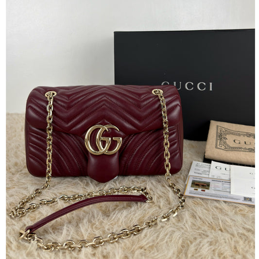 Gucci GG Marmont Medium In Rosso Ancora Red Leather