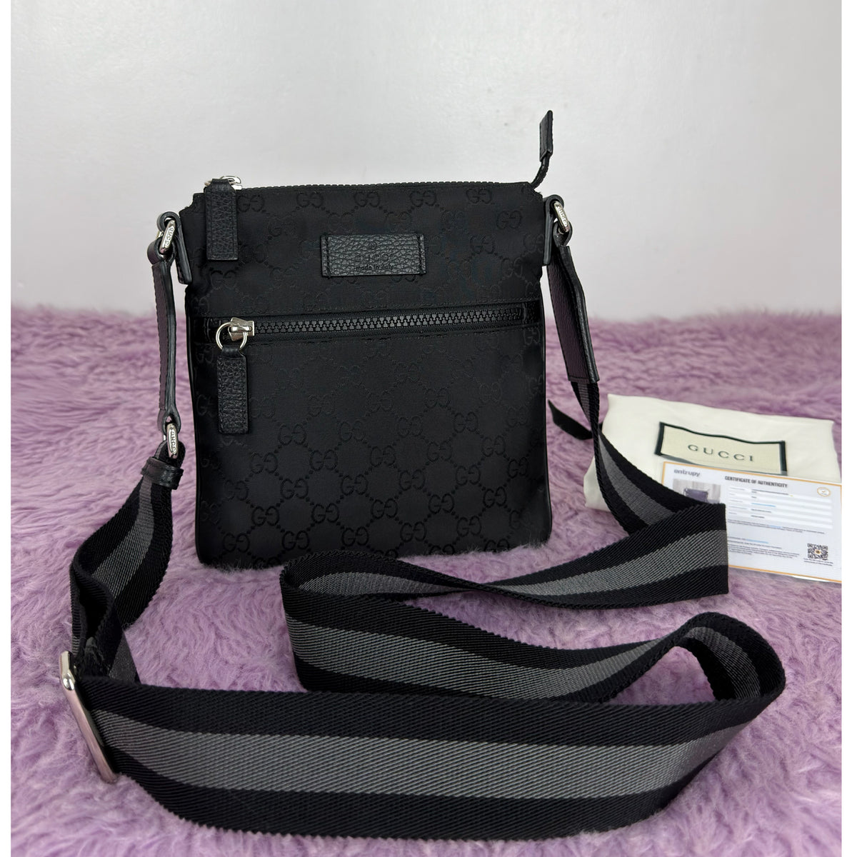 Gucci GG Nylon Monogram Flat Messenger Bag