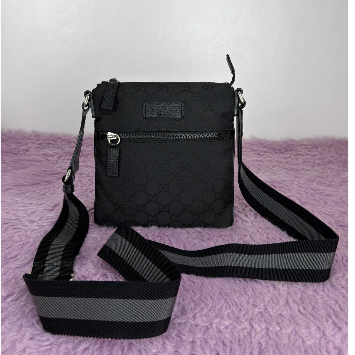 Gucci GG Nylon Monogram Flat Messenger Bag