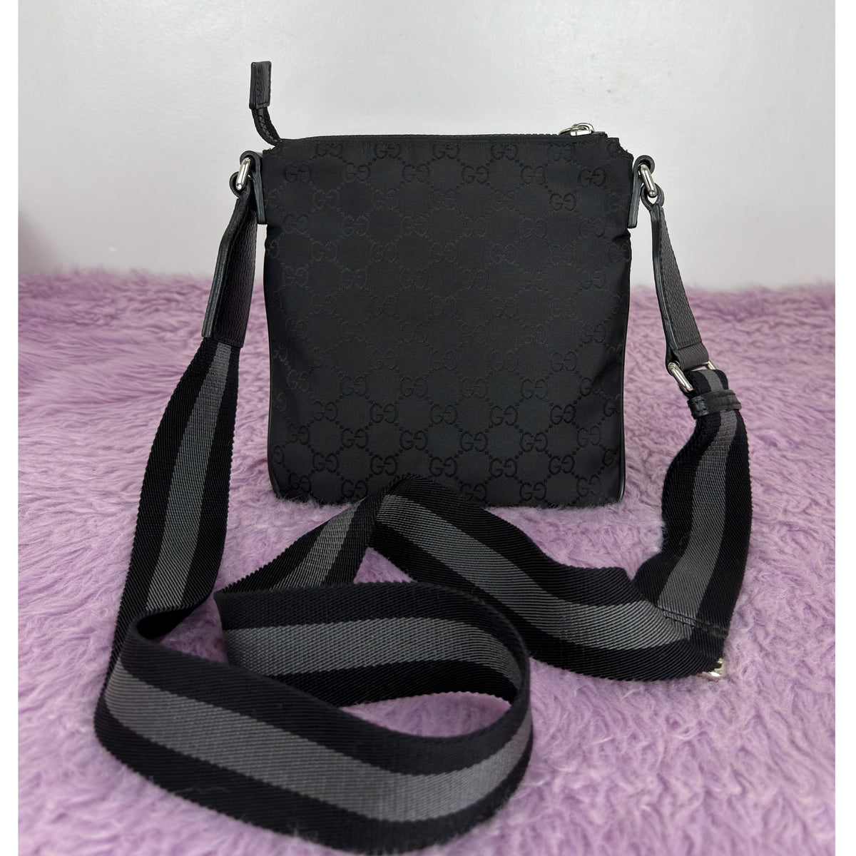 Gucci GG Nylon Monogram Flat Messenger Bag