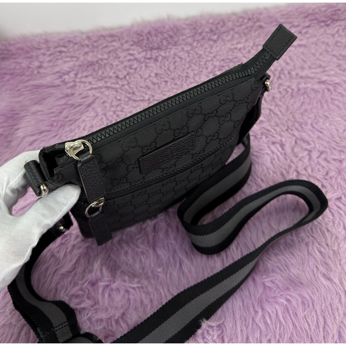 Gucci GG Nylon Monogram Flat Messenger Bag