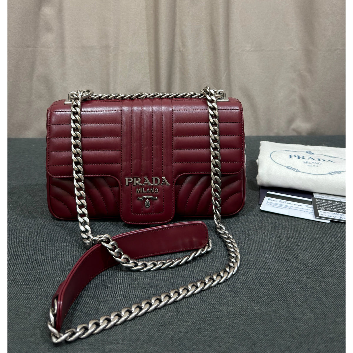 Prada Burgundy Soft Calf Impuntu Diagramme Medium