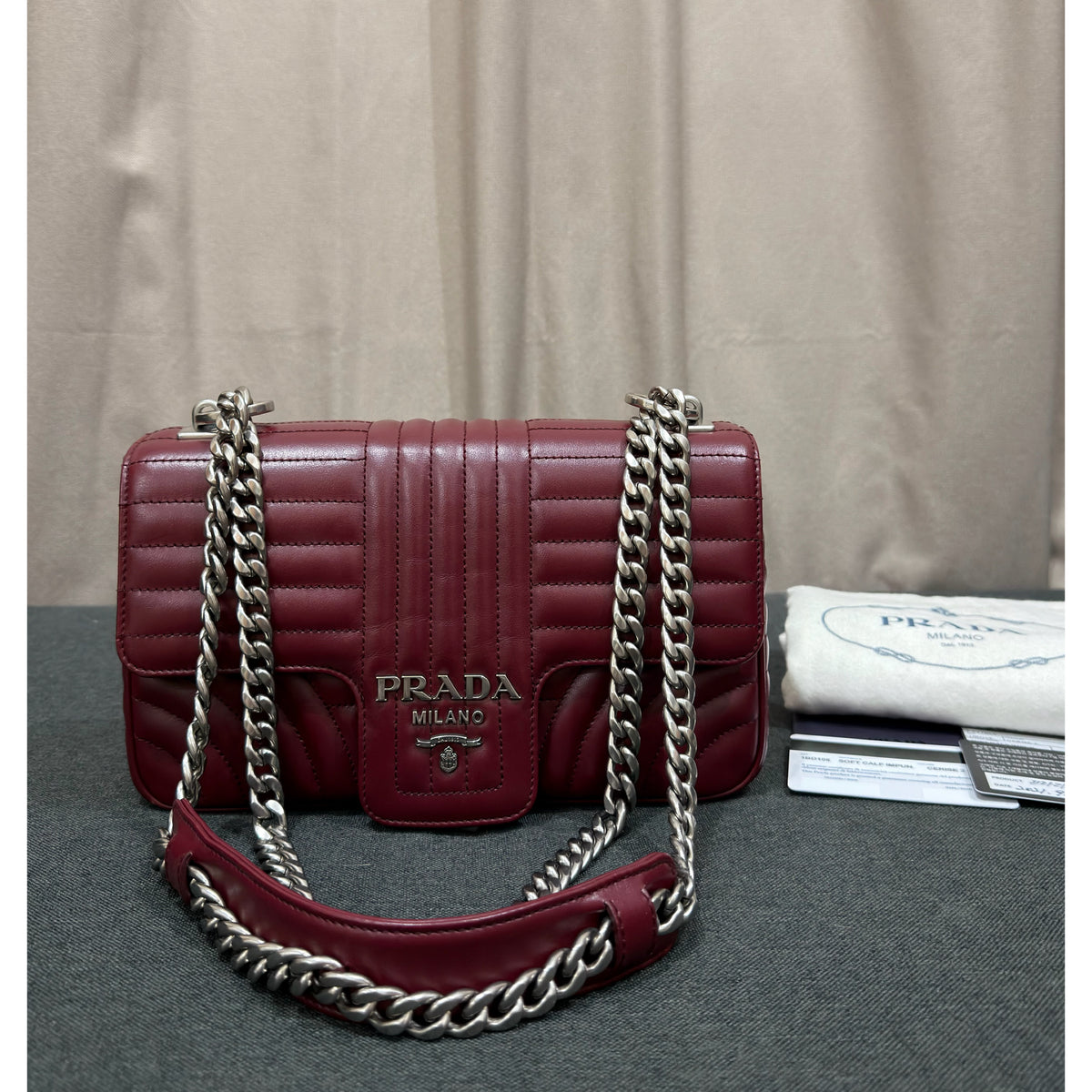 Prada Burgundy Soft Calf Impuntu Diagramme Medium