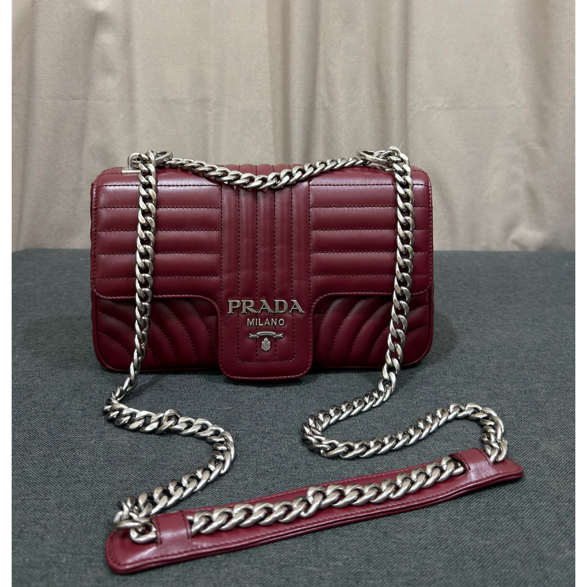 Prada Burgundy Soft Calf Impuntu Diagramme Medium