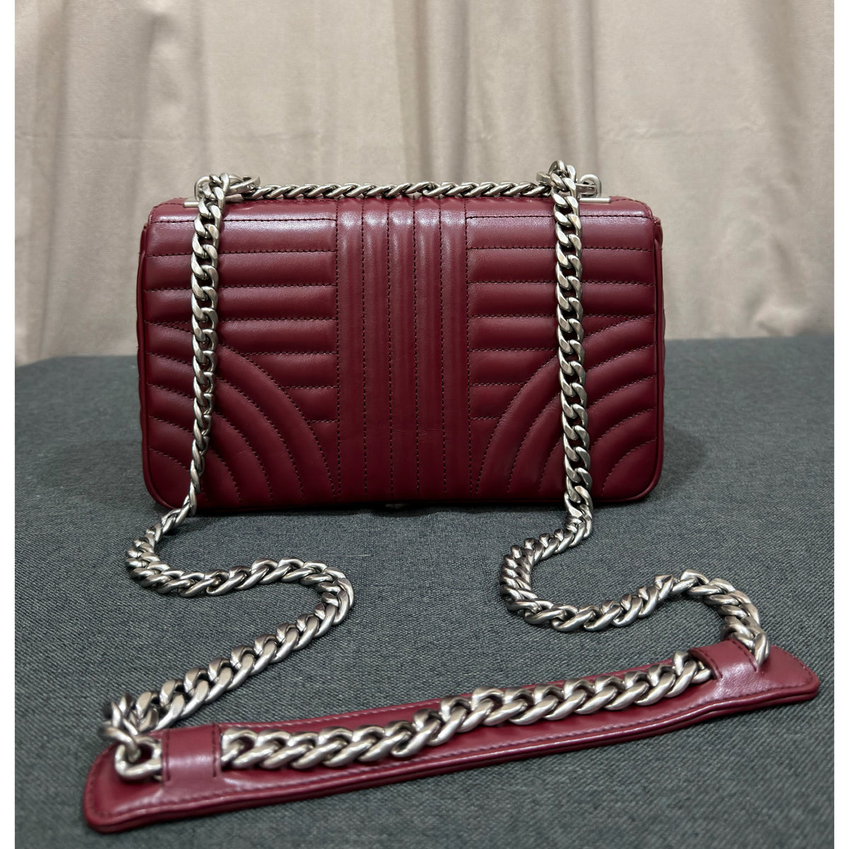 Prada Burgundy Soft Calf Impuntu Diagramme Medium