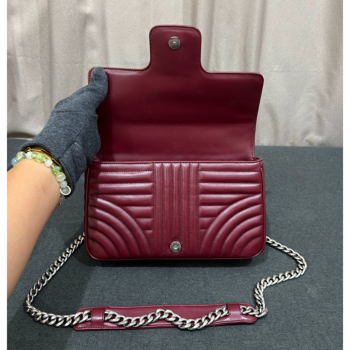 Prada Burgundy Soft Calf Impuntu Diagramme Medium