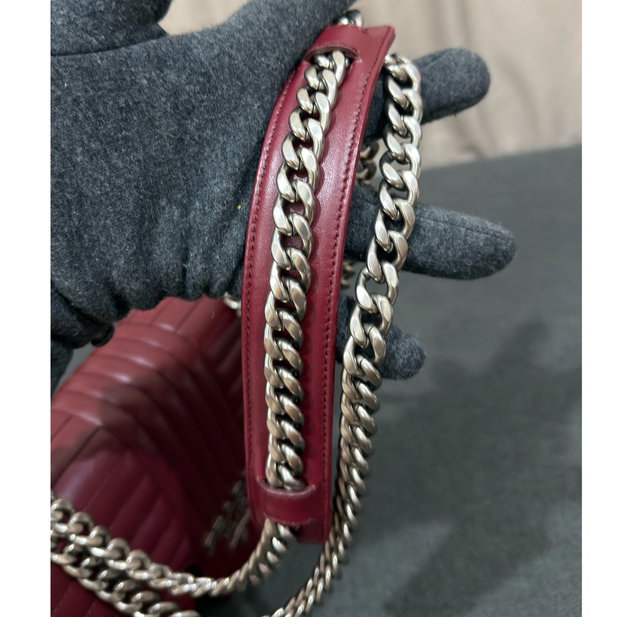 Prada Burgundy Soft Calf Impuntu Diagramme Medium