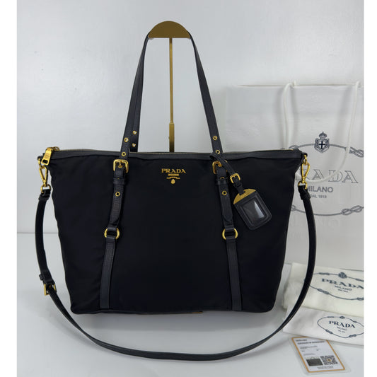 Prada Black Tessuto Nylon And Saffiano
Leather Tote Bag - BR4253