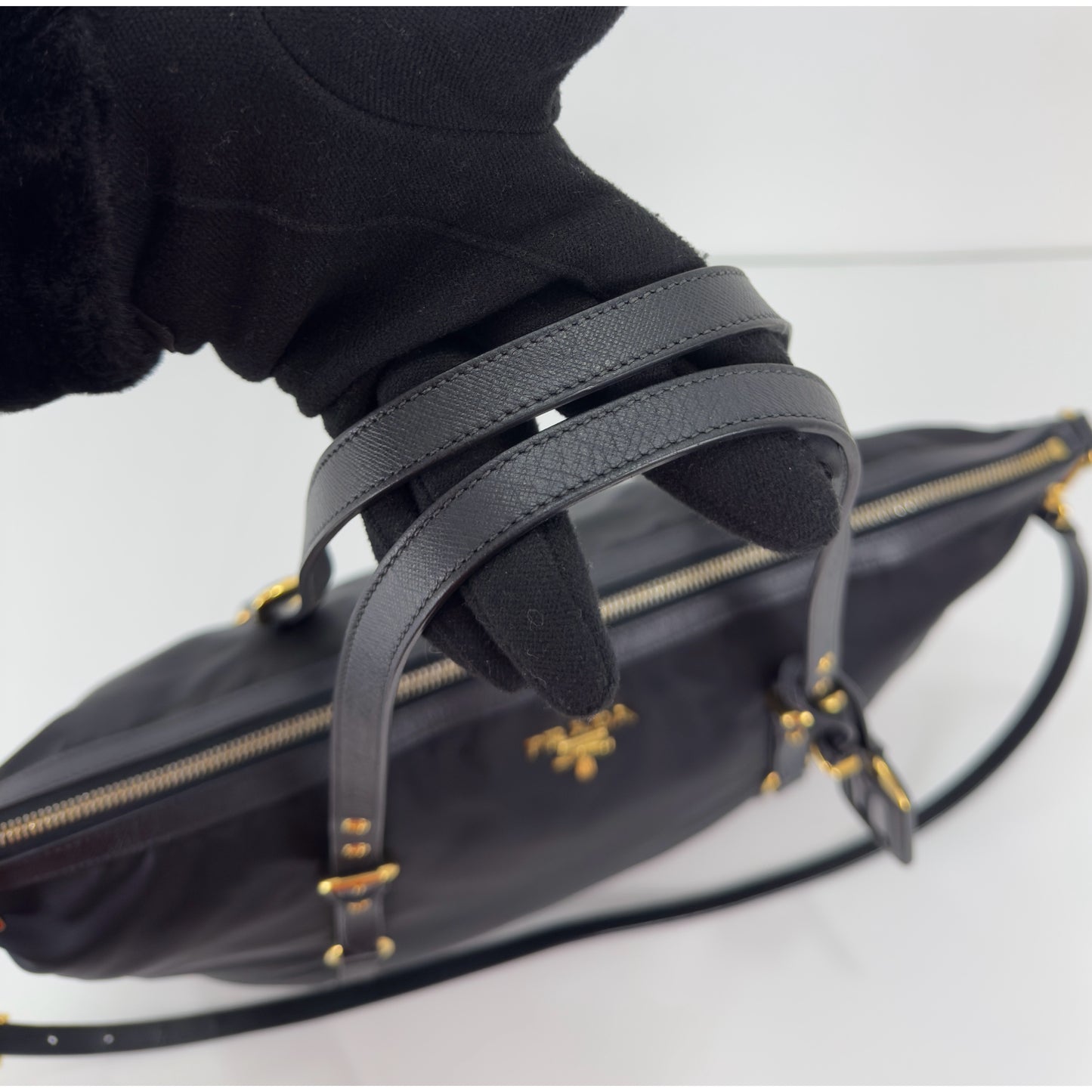 Prada Black Tessuto Nylon And Saffiano
Leather Tote Bag - BR4253