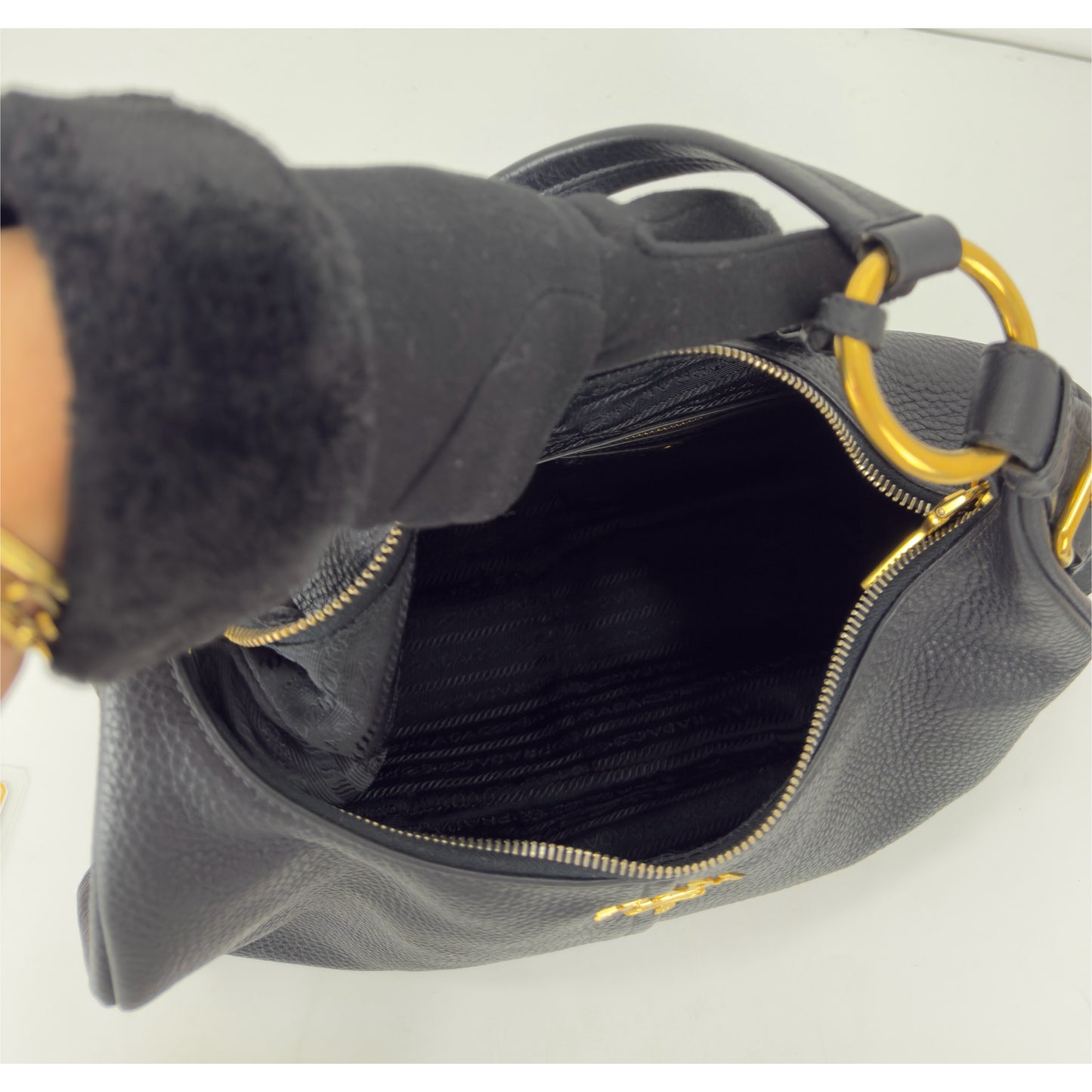 Prada Vitello Daino Zip Hobo Bag