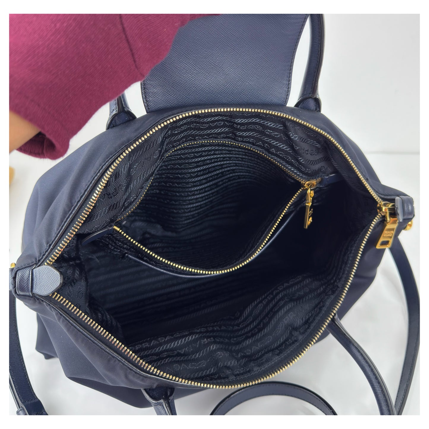 Prada Blue Tessuto Nylon And Saffiano
Leather Tote Bag BN2541