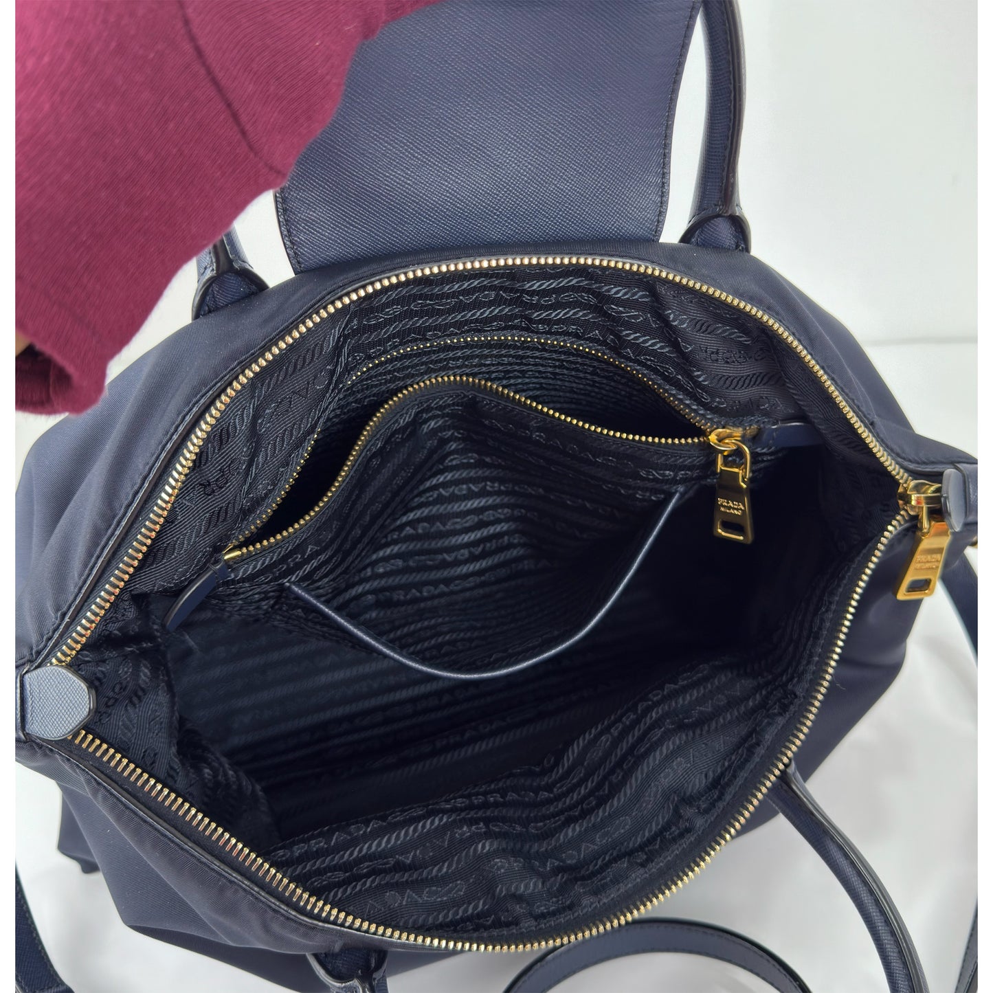 Prada Blue Tessuto Nylon And Saffiano
Leather Tote Bag BN2541