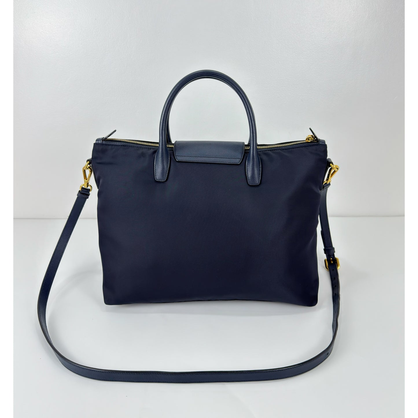 Prada Blue Tessuto Nylon And Saffiano
Leather Tote Bag BN2541