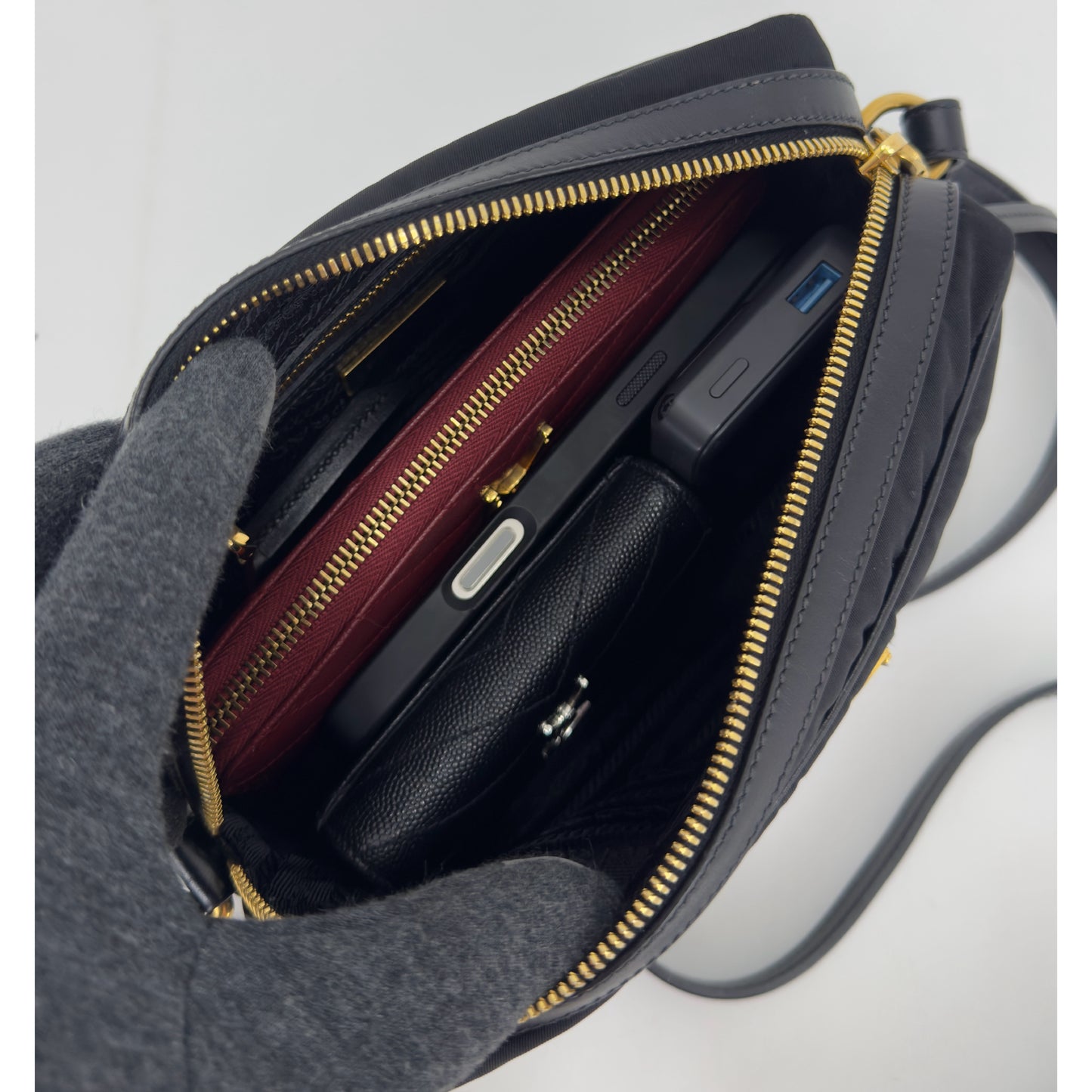 Prada Leather Zip Top Camera Crossbody Bag