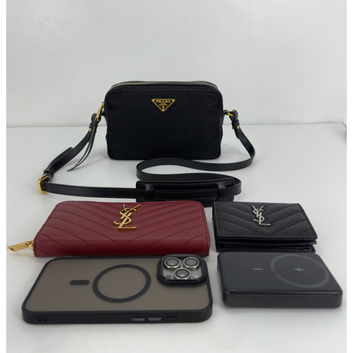 Prada Leather Zip Top Camera Crossbody Bag