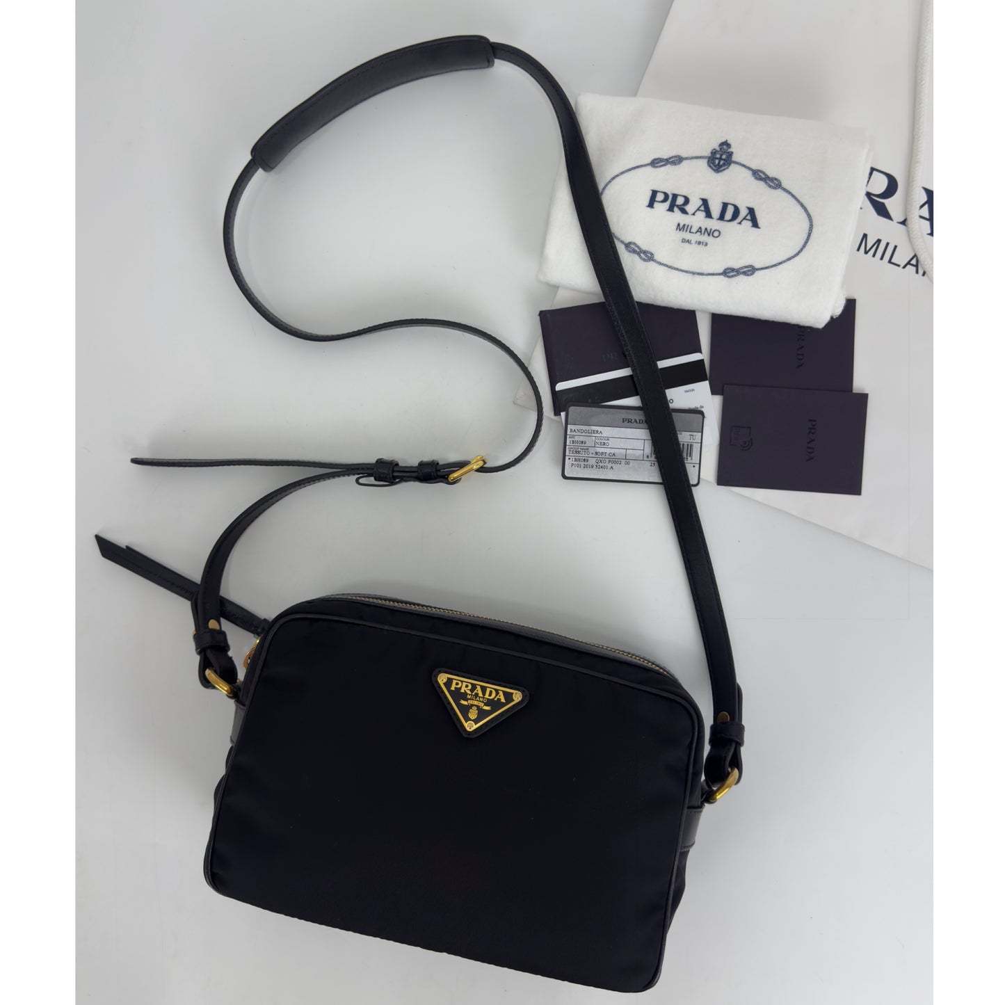 Prada Leather Zip Top Camera Crossbody Bag