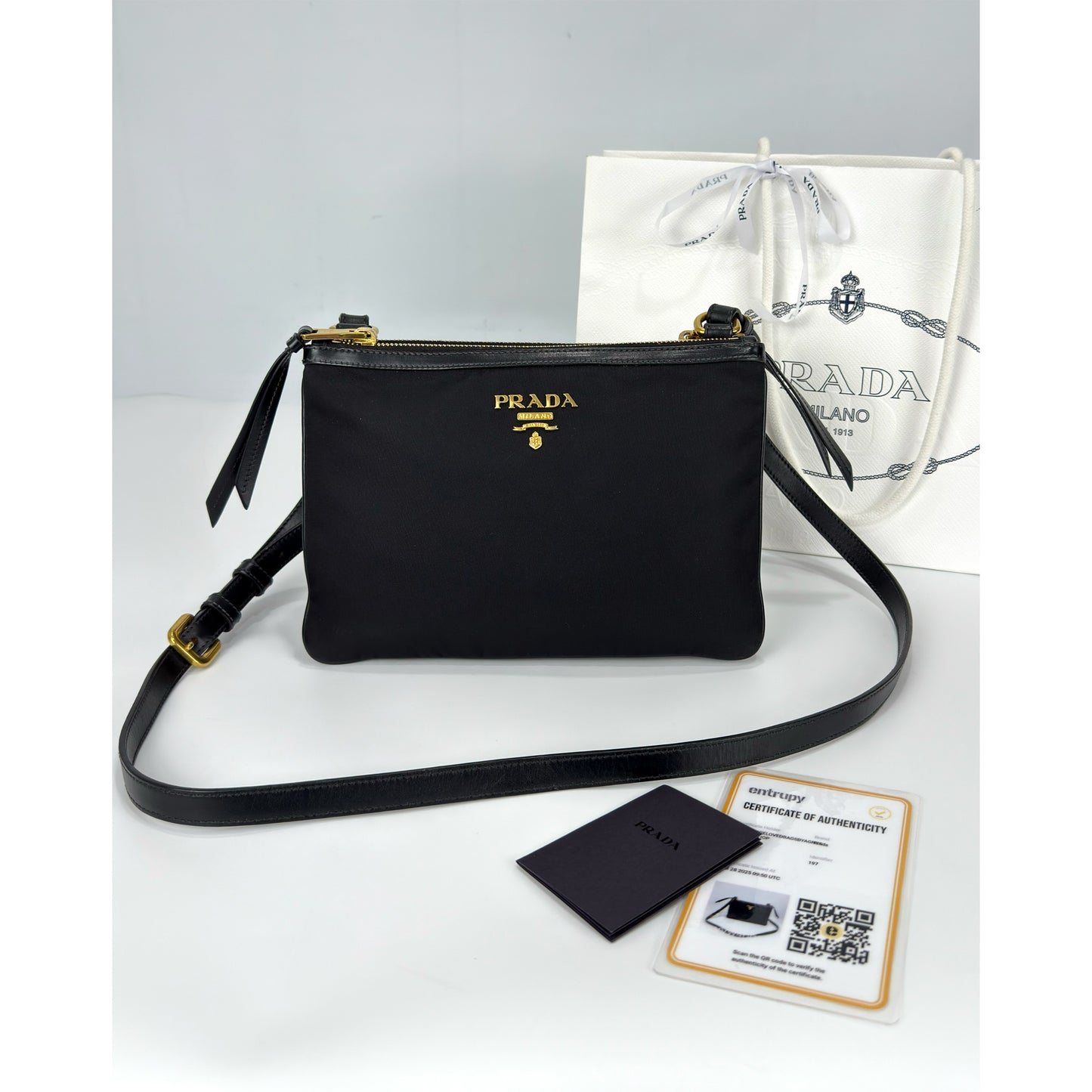 Prada Tessuto Nylon Soft Calf Double Zip