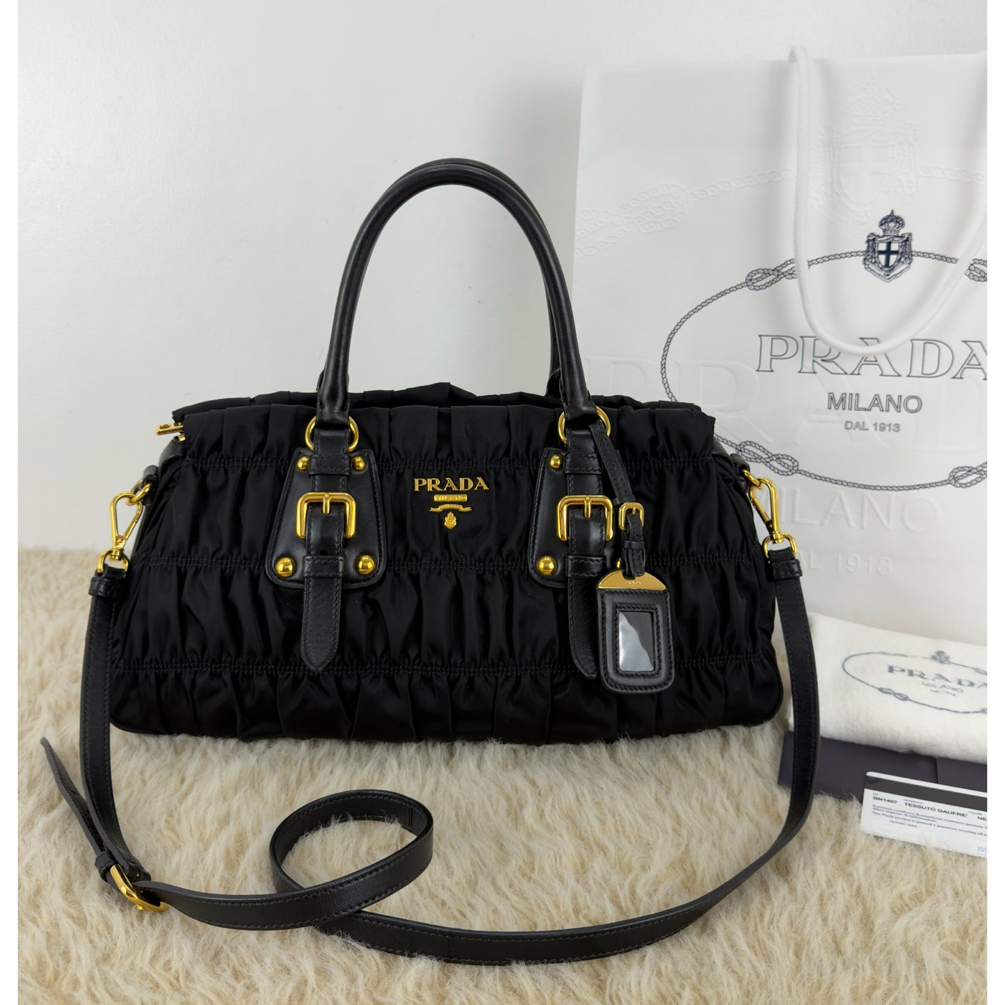 Prada Tessuto Gaufre Two Way Nylon Satchel Bag