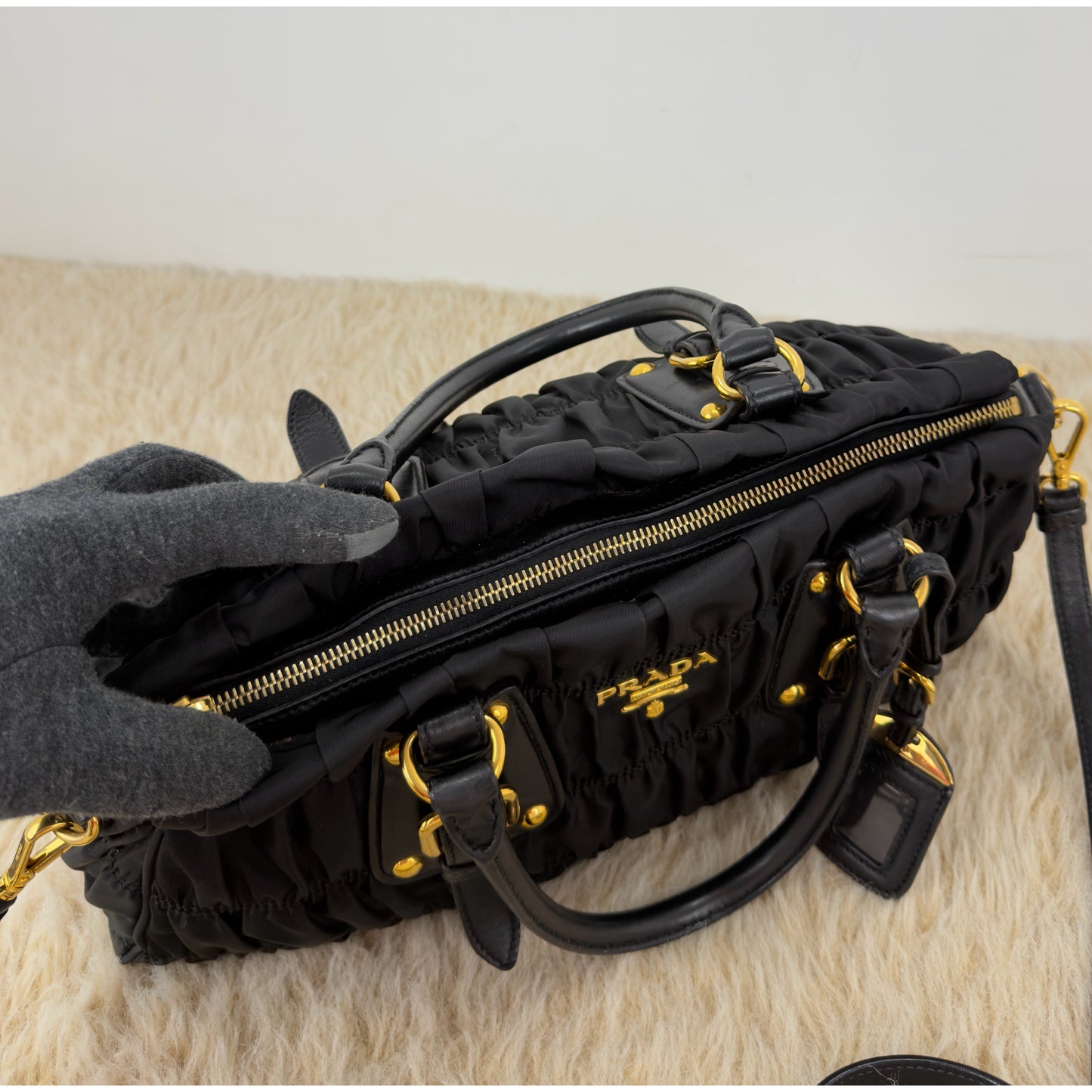 Prada Tessuto Gaufre Two Way Nylon Satchel Bag