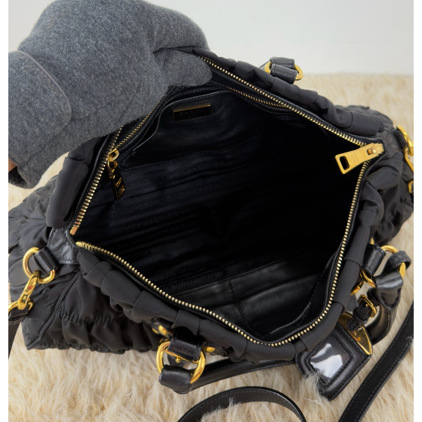 Prada Tessuto Gaufre Two Way Nylon Satchel Bag